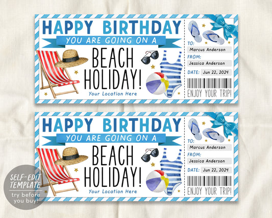 Tropical Beach Vacation Ticket Editable Template
