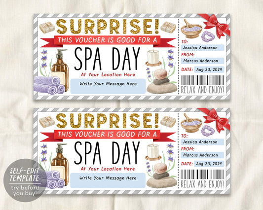 Spa Day Gift Voucher Ticket Editable Template