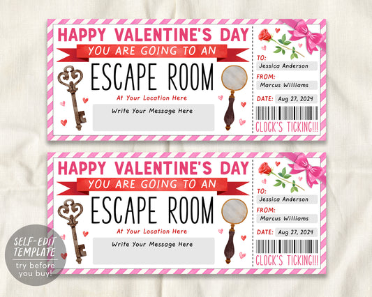 Valentines Day Escape Room Ticket Editable Template