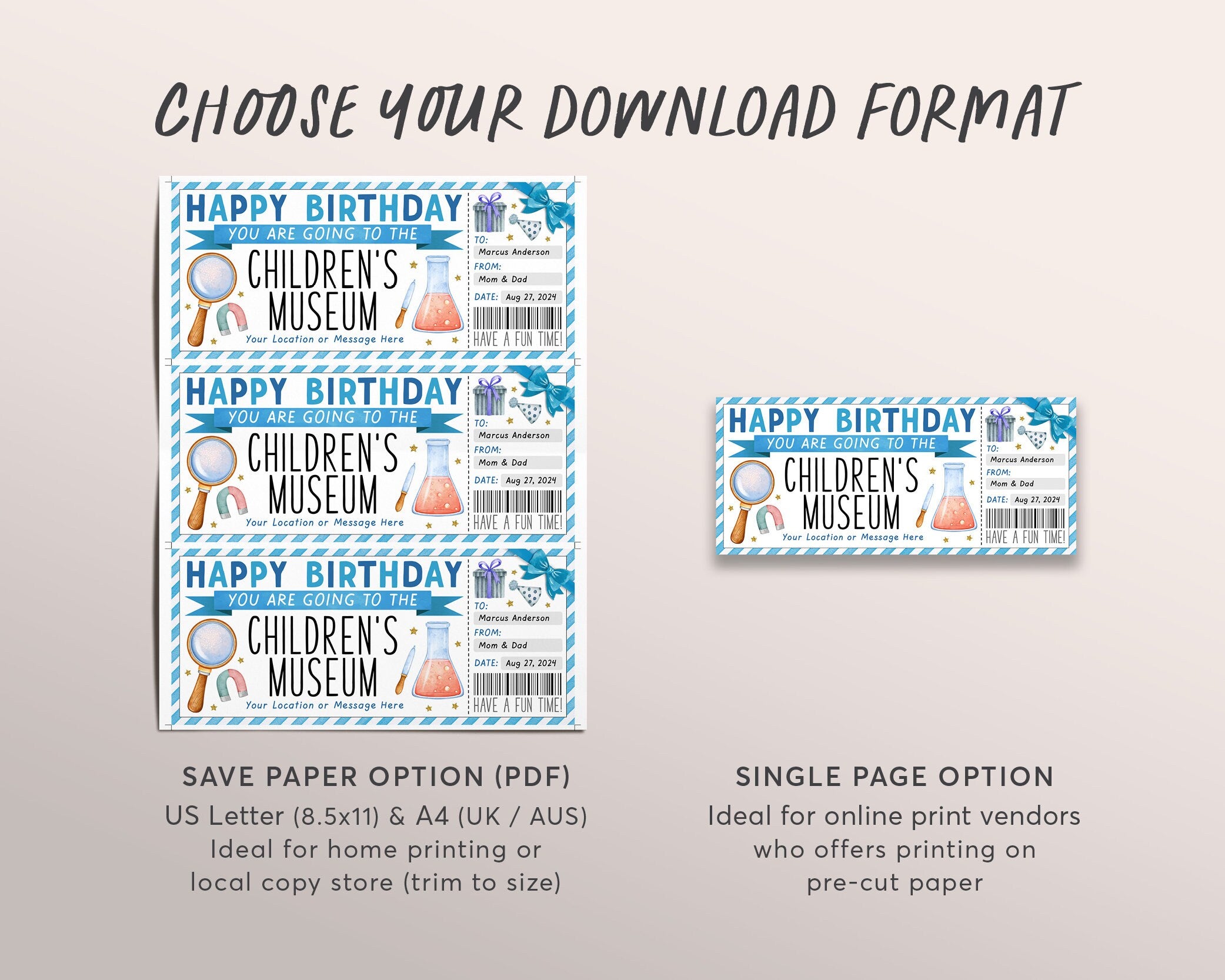 Children's Museum Ticket Editable Template, Birthday Museum Membership ...