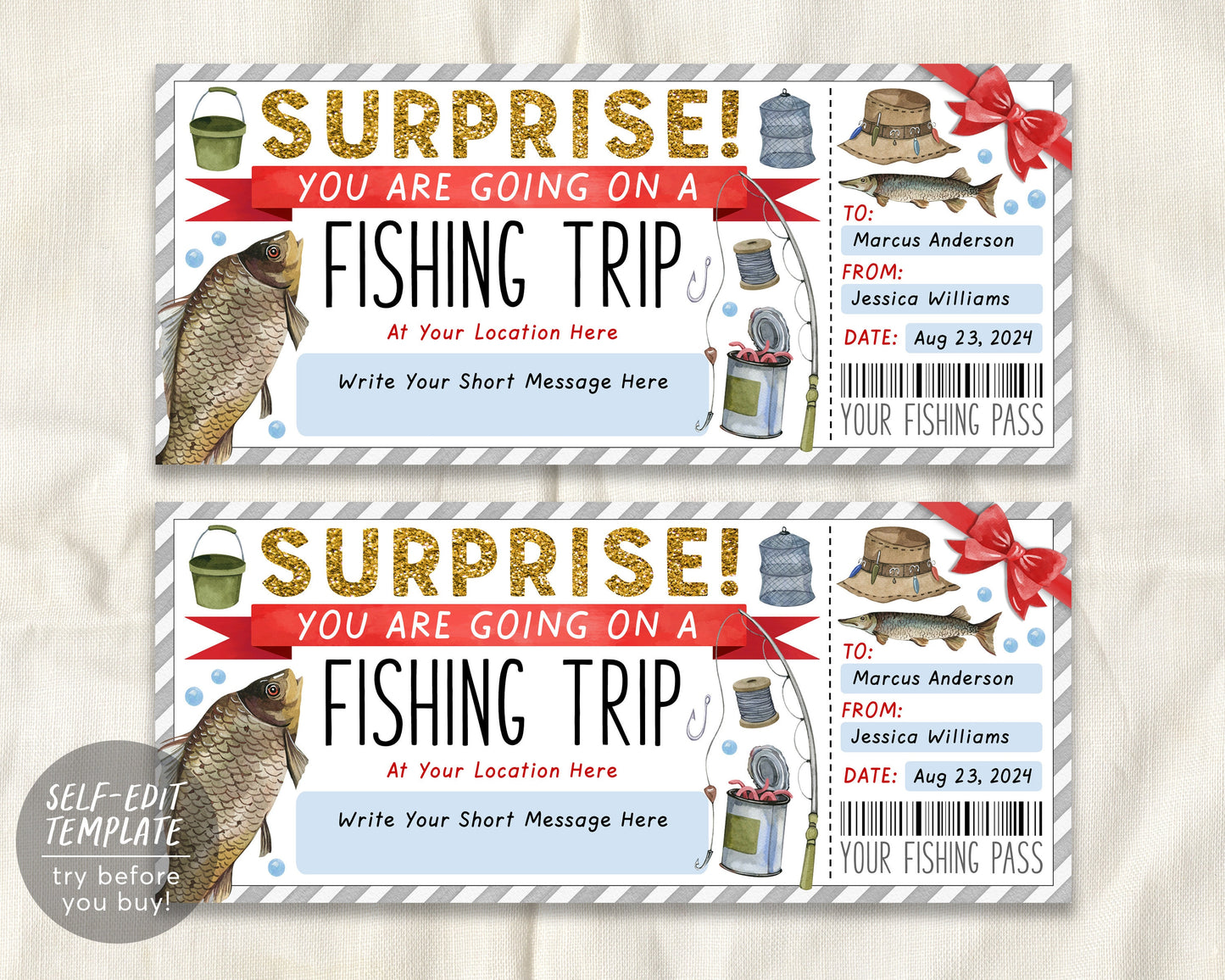 Fishing Trip Ticket Editable Template