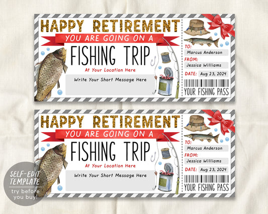 Retirement Fishing Trip Ticket Editable Template