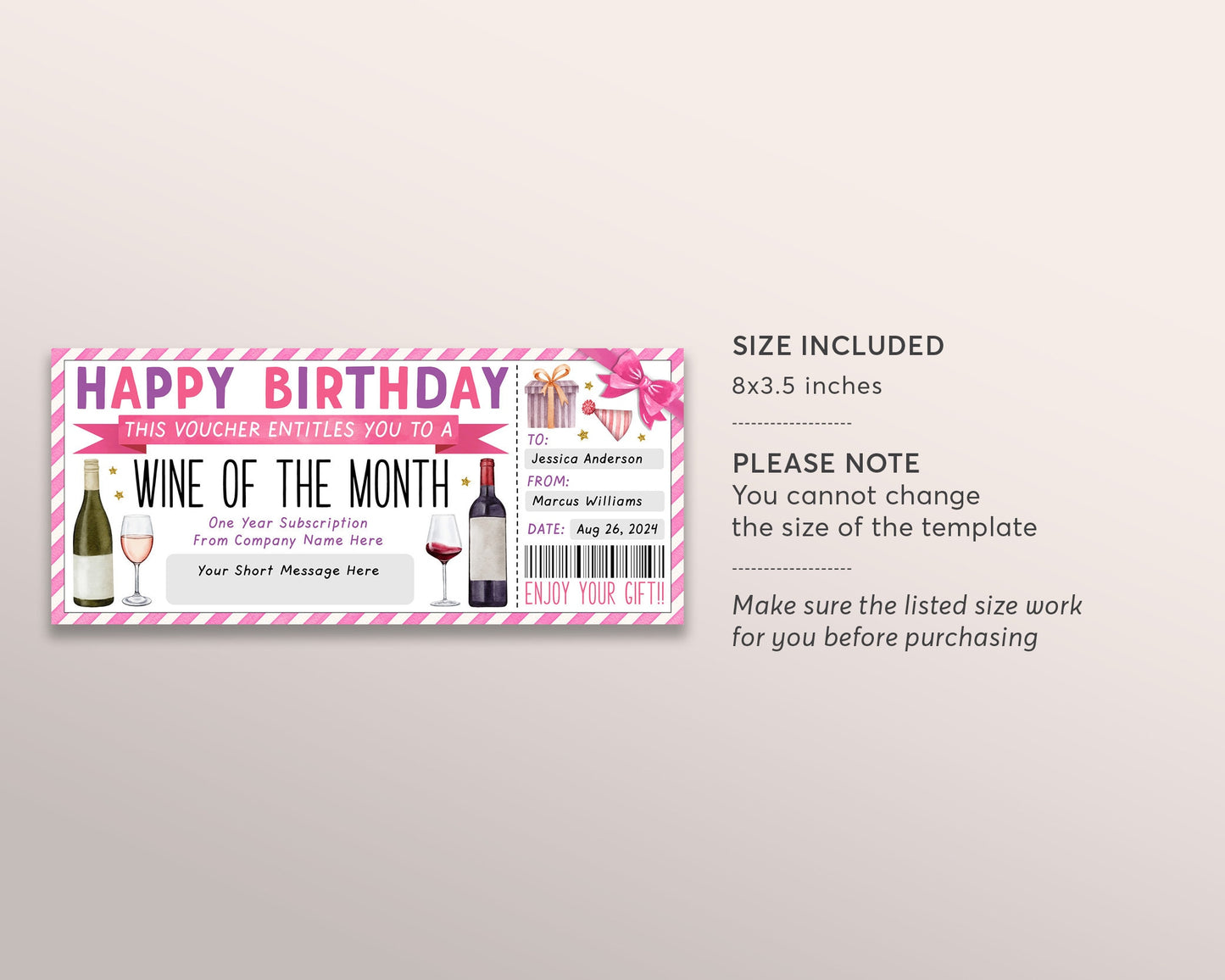 Wine Subscription Gift Certificate Editable Template, Birthday Surprise Wine Club Membership Voucher, Wine of the Month Coupon, Wine Tasting