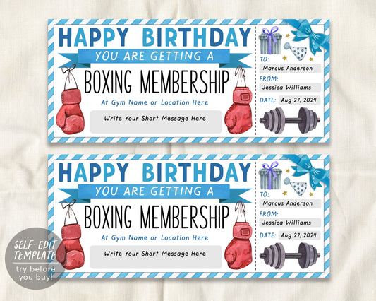 Birthday Boxing Membership Ticket Editable Template