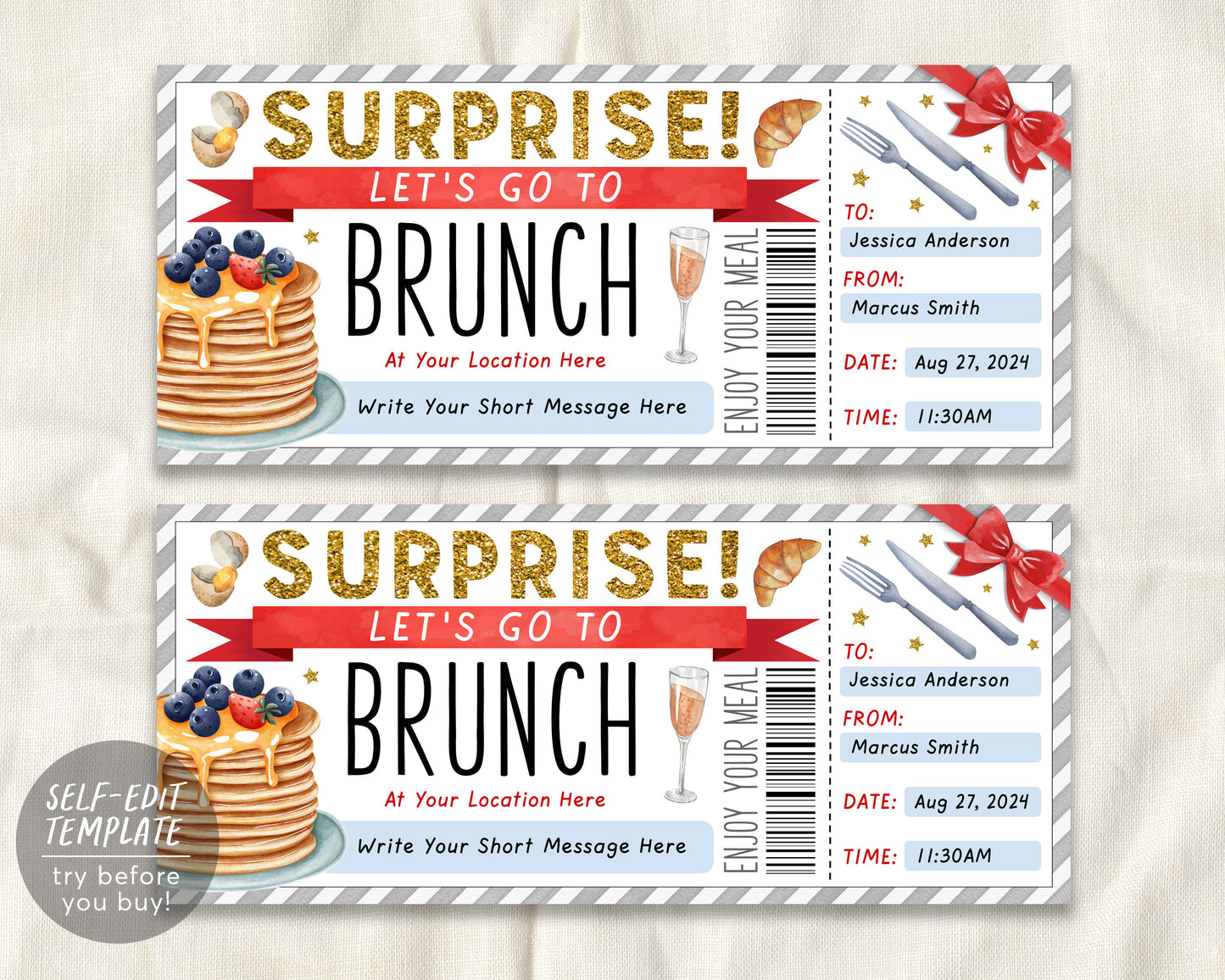 Brunch Coupon Ticket Editable Template