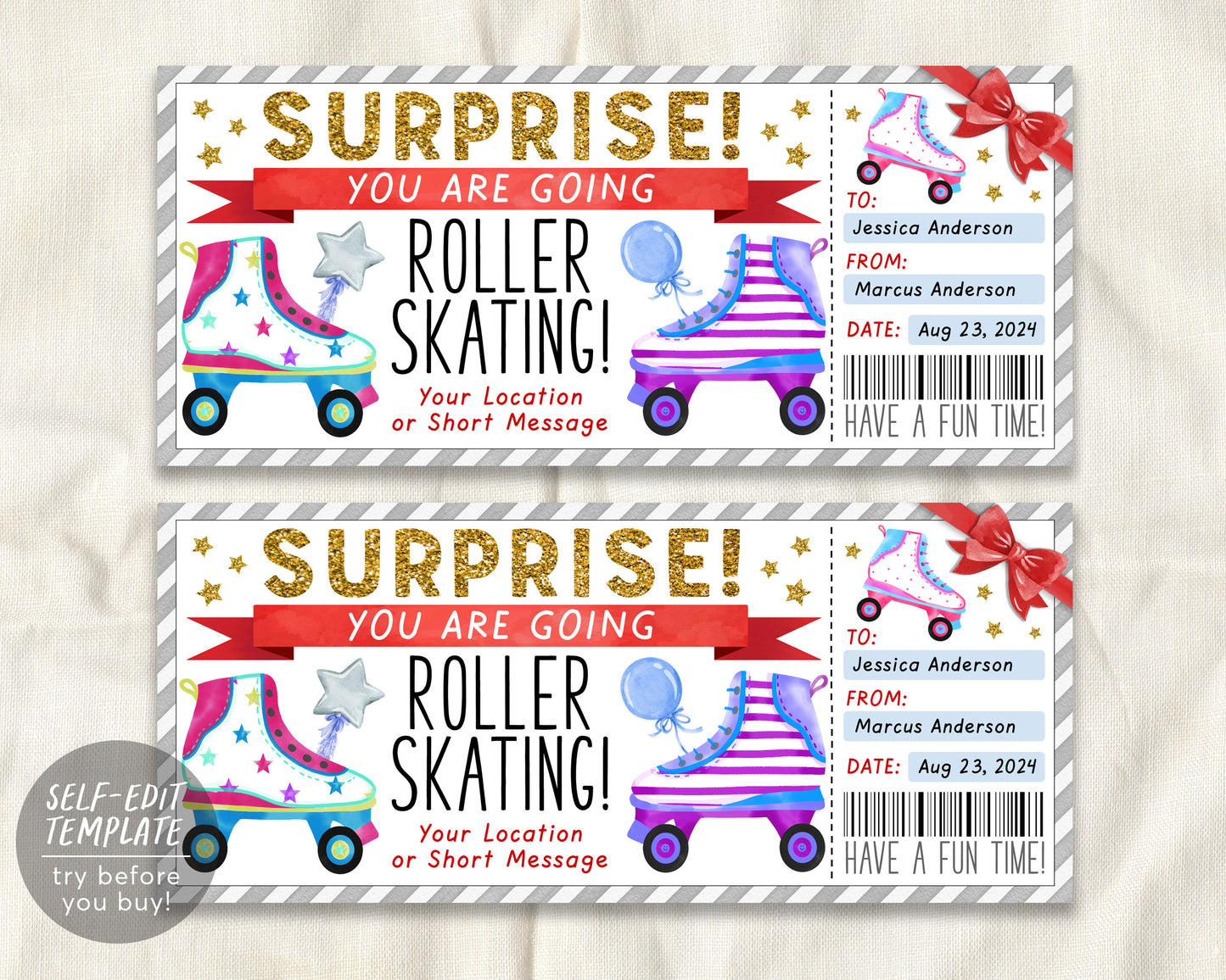 Roller Skating Ticket Editable Template