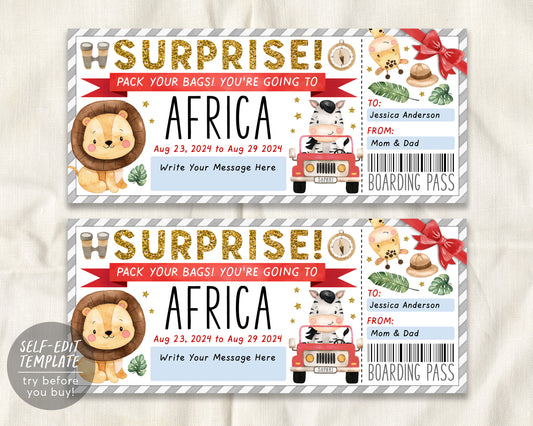 Africa Trip Plane Ticket Editable Template