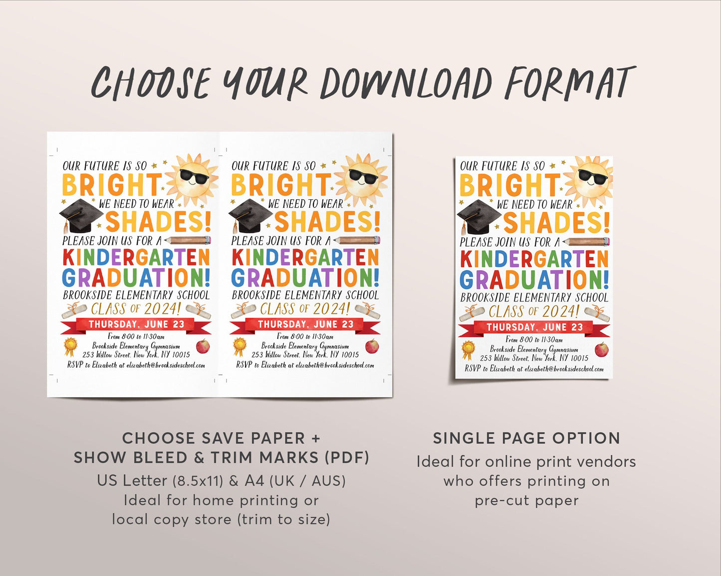 Kindergarten Graduation Invitation Editable Template, Preschool Class Graduation Ceremony, Our Future is So Bright, Announcement Invite