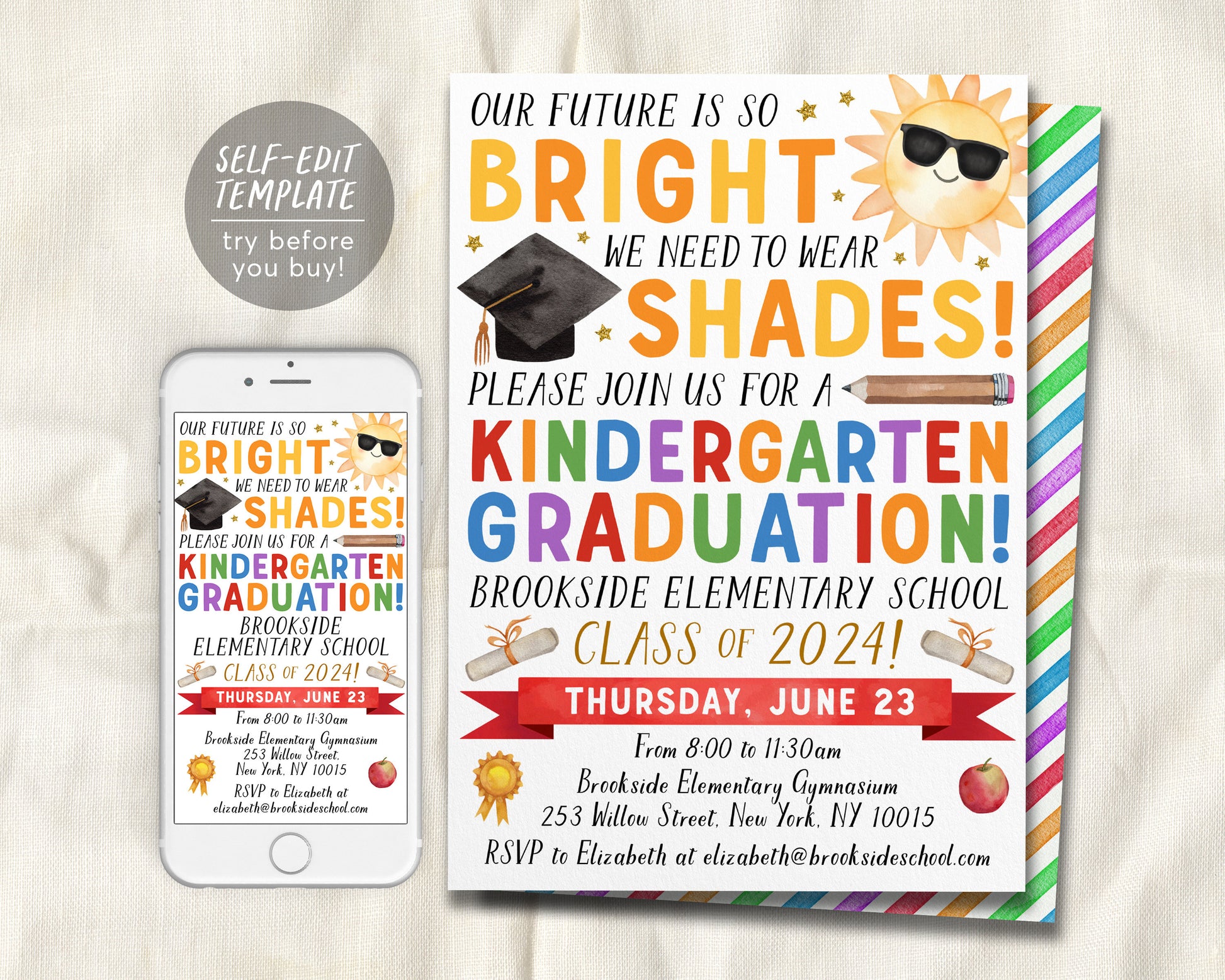 Kindergarten Graduation Invitation Editable Template