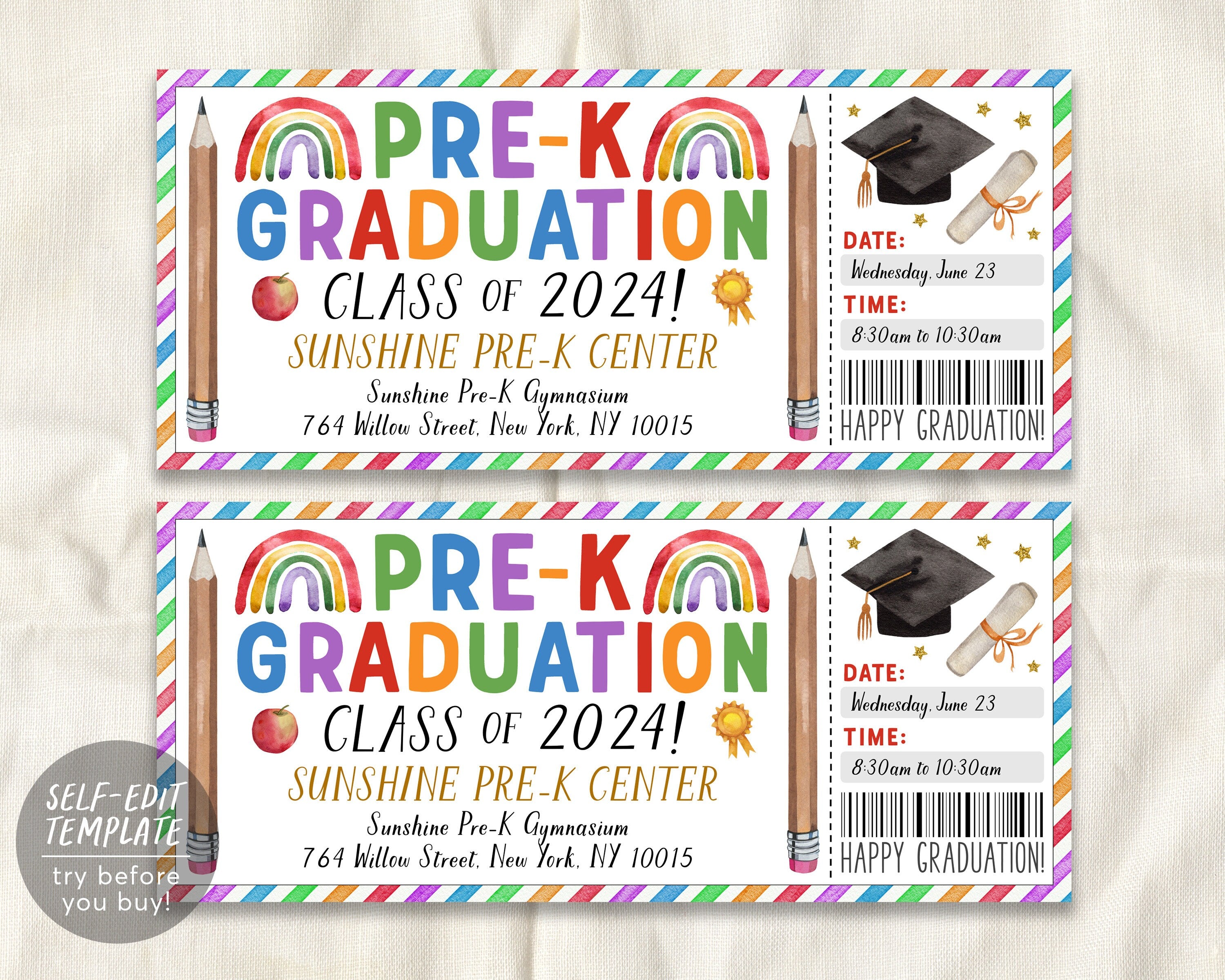 Graduation Ticket Request Pre-K Graduation Ceremony Ticket Editable Template, Class Grad Invitat ...