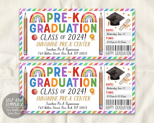 Pre-K Graduation Ceremony Ticket Editable Template