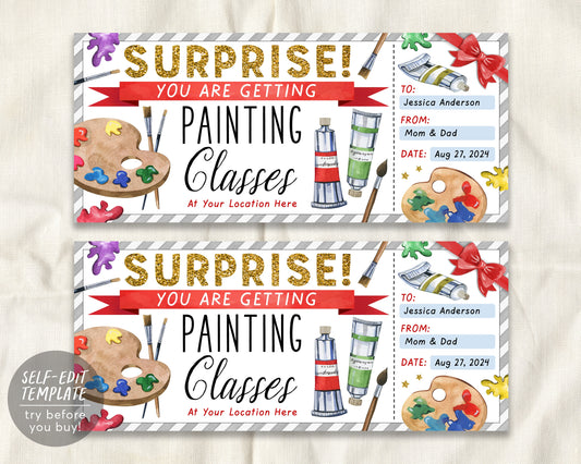 Painting Class Gift Certificate Ticket Editable Template