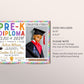 Pre-K Graduation Diploma With Photo Editable Template, PreK Kindergarten Certificate of Completion, Watercolor Last Day of Preschool Sign