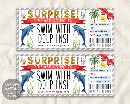 Swim With Dolphins Ticket Editable Template