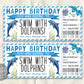 Birthday Swim With Dolphins Ticket Editable Template