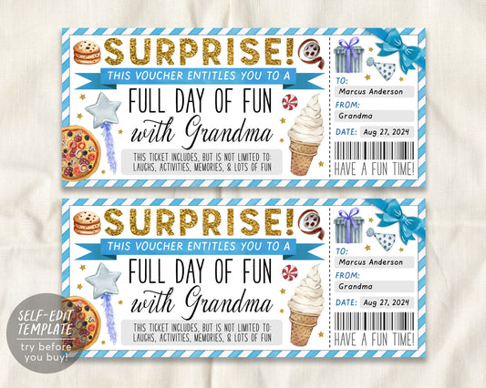 Fun Day With Grandma Ticket Editable Template
