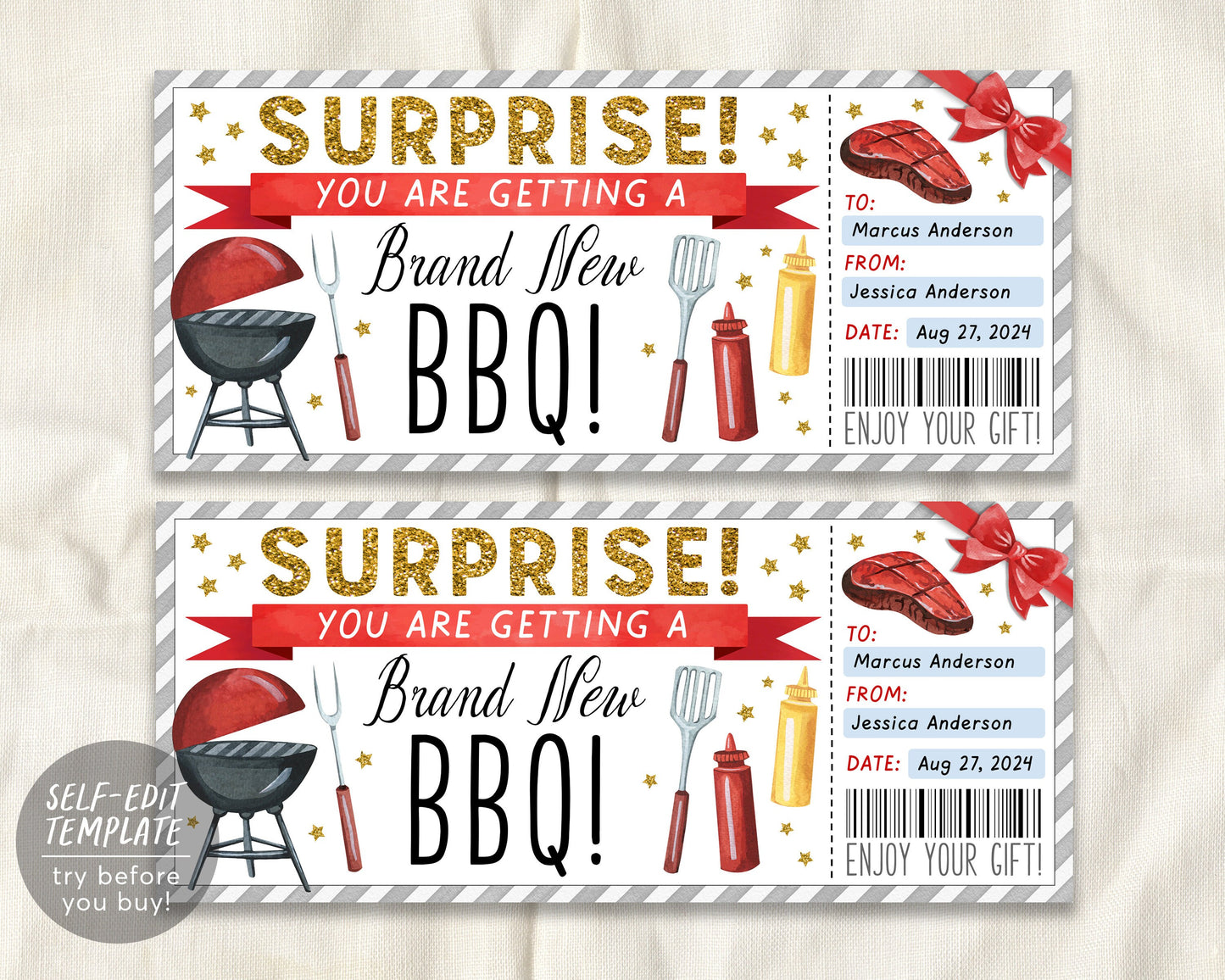 BBQ Voucher Gift Certificate Editable Template