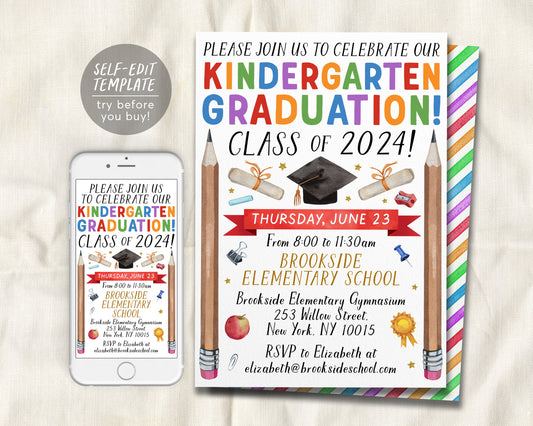 Kindergarten Graduation Invitation Editable Template