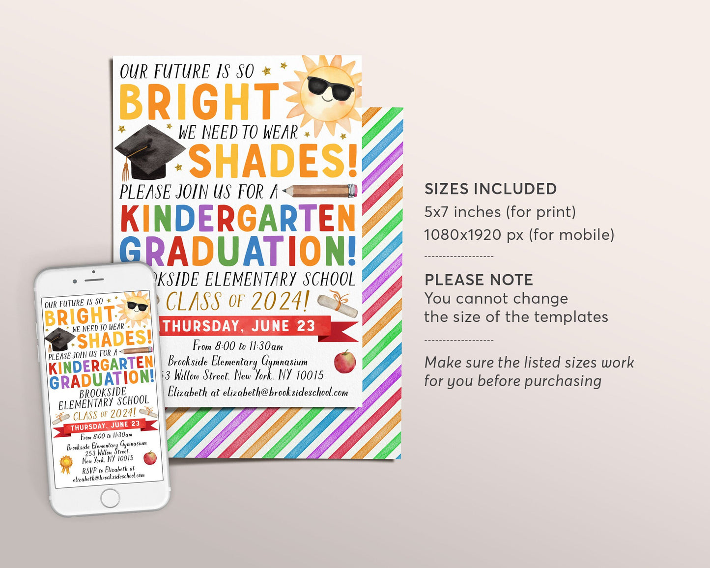 Kindergarten Graduation Invitation Editable Template, Preschool Class Graduation Ceremony, Our Future is So Bright, Announcement Invite